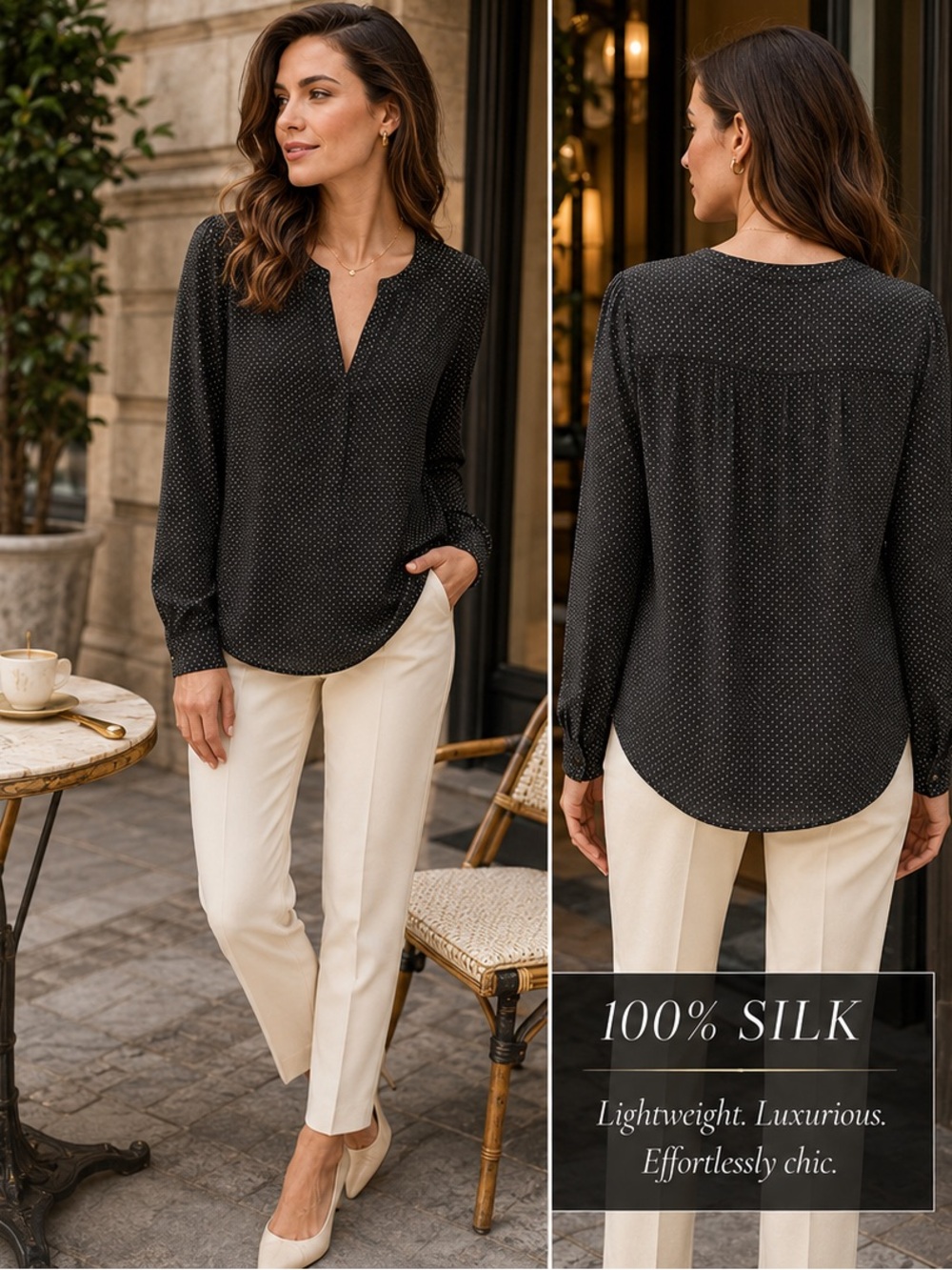 Joie Black Silk Polka Dot Split Neck Blouse Size S
